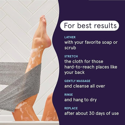Cleanlogic Body Exfoliating Cloth, Stretchy Detox Charcoal Infused Exfoliator Bath and Shower Washcloths, Reusable Daily Skincare Tool, 3 Count Value Pack