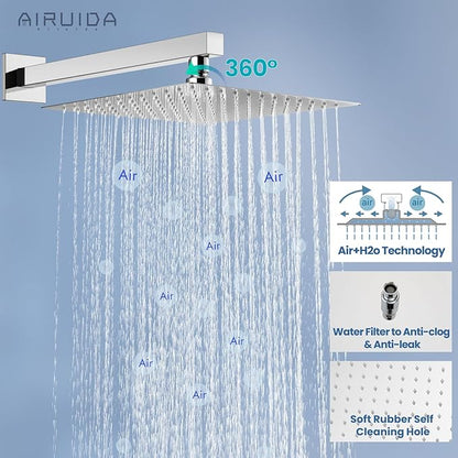 Airuida Shower Faucet Set Bathroom Rain Shower System SUS304 Stainless Steel Single Handle With Male Threads Rough-in Valve Shower Trim Kit 10 Inch Wall Mount Shower Head Chrome Polish