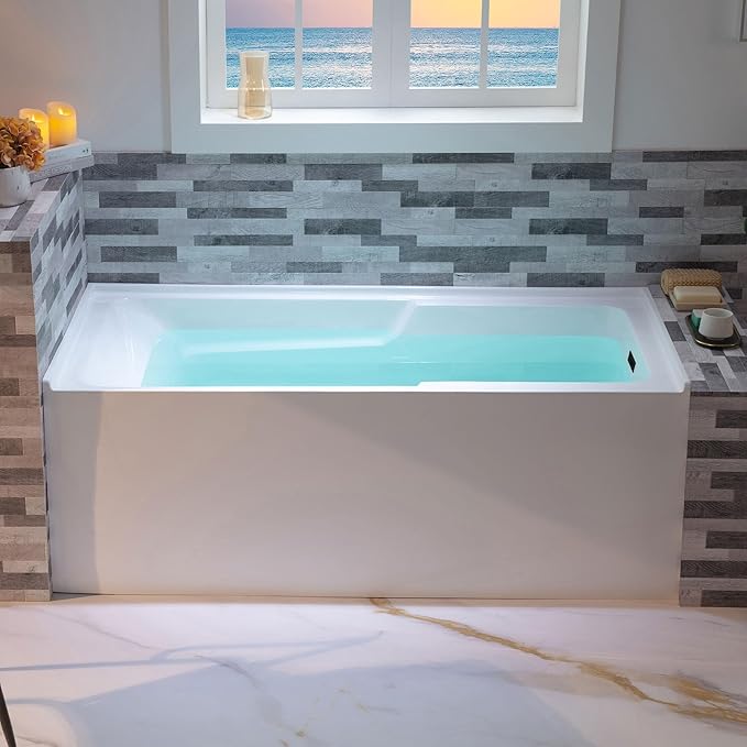 WOODBRIDGE 60" Acrylic Rectangular Alcove Soaking Bathtub in White with Right Drain, Oil Rubbed Bronze pop-UP Drain Included BA6030R