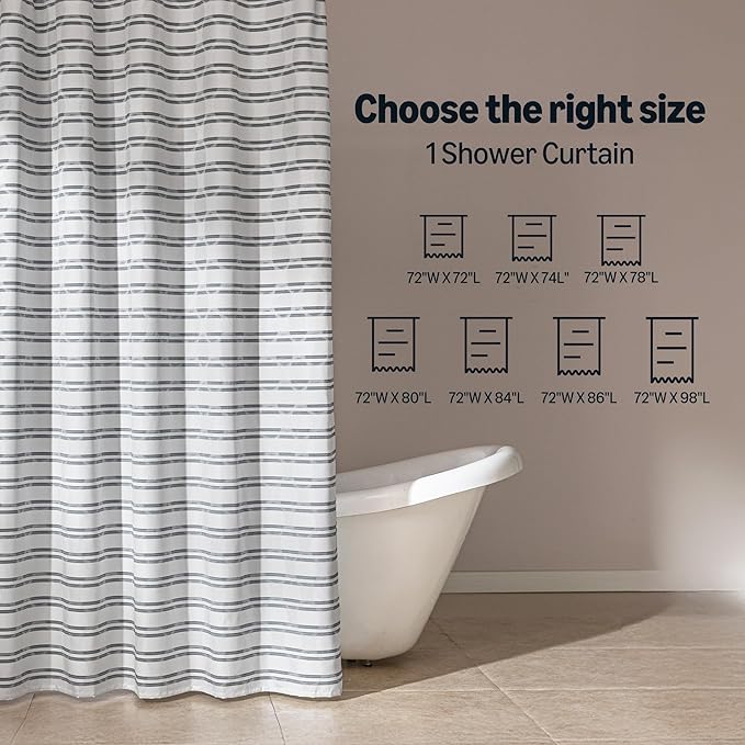 Amazon Basics Geometric Jacquard Fabric Shower Curtain for Bathroom, Lightweight, Waterproof and Washable, 72" W x 78" L, Grey Striped