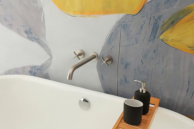 Wall Mount Tub Filler,Two Cross Handle Bathtub Faucet,Extra Long Spout Reach with High Water Flow,Brass Rough in Valve Included,Nickel Brushed
