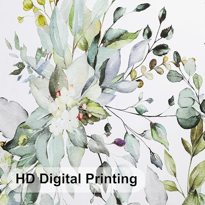 Colorful Star Sage Green Eucalyptus Waterproof Shower Curtain Set with Hooks, Minimalist Watercolor Floral Print Bathroom Décor, Plant Leaves Washable Fabric Shower Curtain, 36 x 72 Inch