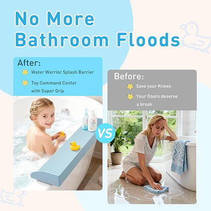 Roslim Splash Guard for Bathtub, Silicone Tub Water Splash Guard with Suction Cups, Bath Toy Tray Holder for Kids & Toddlers, Tub Shelf for Children Bathroom Essentials, Baby Blue