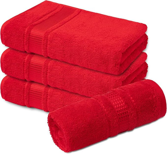 Melissa Linen, Soft Washcloths Set of 4 100% Turkish Cotton Small Hand Towels for Bathroom, Face, Kitchen and Body, 12" x 12" Quick Dry, Absorbent Wash Cloths - Red Washcloths