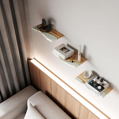 RWA Live Edge Floating Shelf – Unique Wood Floating Shelf for Wall Decor, Living Room, Bedroom, or Bathroom – Stylish Decorative Wall Shelves for Home & Office (Platinum, 16x6)
