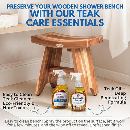 EcoDecors Teak Shower Bench 18", 300 lb Capacity – Waterproof Wood Bath Seat for Adults - Compact Spa Stool for Small Bathrooms & Walk-in Showers with Slip-Resistant Feet