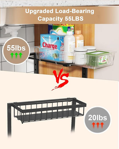 UMDONX Under Sink Organizer 2-Pack Adjustable Bathroom Under Sink Pull-Out Organizer with 5 Adjustable Heights for Kitchen, Bathroom & Laundry Storage