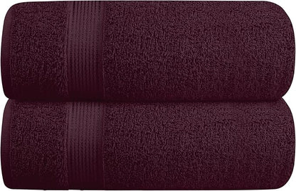 Elvana Home Cotton 2 Pack Oversized Bath Towel Set 28x55 inches, Large Bath Towels, Ultra Absorbant Compact Quickdry & Lightweight Towel, Ideal for Gym Travel Camp Pool - Burgundy Red