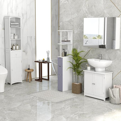 HOMCOM Bathroom Storage Cabinet, Free Standing Bathroom Storage Unit, Tall Linen Tower with 3-Tier Shelves and Drawer, White