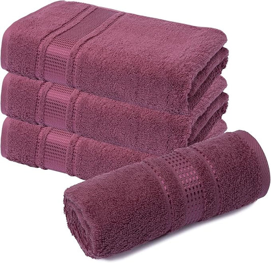 Melissa Linen, 100% Cotton Washcloths for Bathroom, 4-Piece 12x12 in Wash Cloth Set, Turkish Small Hand Towels, Soft Rags for Face and Body, (Dark Reddish Purple Washcloths)