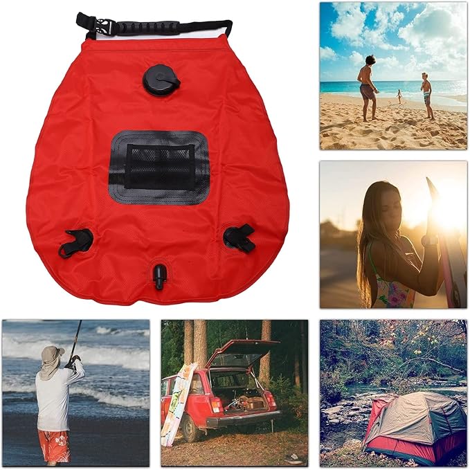 20L Folding Solar Heated Shower Bath, oor Camp Shower with Hose and Head, Portable Heating for Cam Hiking Backpacking, Leakproof e l