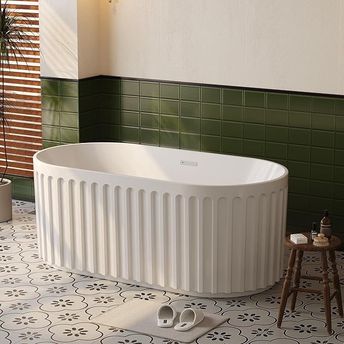 67-in Freestanding Bathtub - Acrylic Soaking Tub with Overflow Drain - CUPC Certified Thickened Design Glossy White for Bathroom