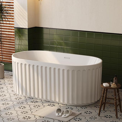 59-in Freestanding Bathtub - Acrylic Soaking Tub with Overflow Drain - CUPC Certified Thickened Design Glossy White for Bathroom