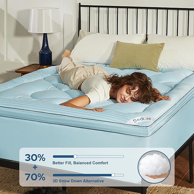 BEDLORE Twin Mattress Topper, Thick Pillow Top Pad for Back Pain Relief, Soft Mattress Cover with Deep Pockets 6-15 inch