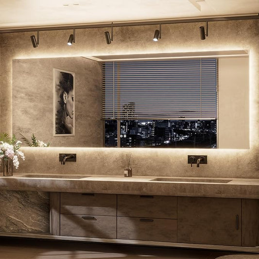 TETOTE 96 x 36 Inch LED Backlit Bathroom Mirror with Lights,3Color White/Warm/Natural,Anti-Fog Lighted Mirror,Dimmable,Vanity Mirror,Wall Mounted