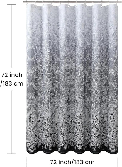 Chantilly Lace Shower Curtain - Heavyweight Polyester, Black to White Ombre Design, 72" W x 72" H