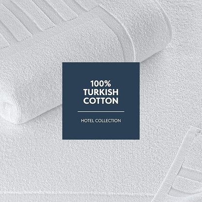 White Classic Luxury Bath Mat Floor Towel Set - Absorbent Cotton Hotel Spa Shower/Bathtub Mats [Not a Bathroom Rug] 22"x34" | 2 Pack | White