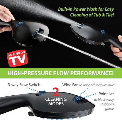 Hotel Spa AquaCare As-Seen-On-TV High Pressure Handheld & Rain 50-mode 3-way Shower Head Combo with Anti-clog Jets, 2-mode Tub & Pet Power Wash, Extra Wall Bracket, 6 ft. Hose, Matte Black