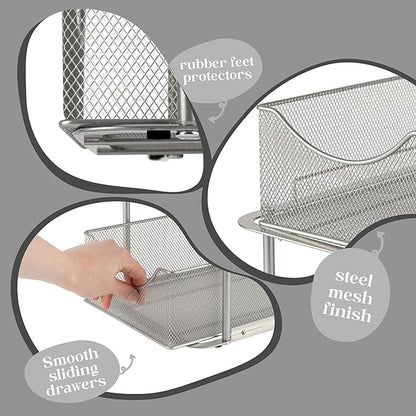Sorbus 2 Tier Metal Under Sink Organizer for Bathroom, Kitchen, Strong Steel Mesh Sliding Drawers for Under Sink, Under Cabinet, Closet, Kitchen, Pantry, Bathroom Organizers and Storage (Silver)