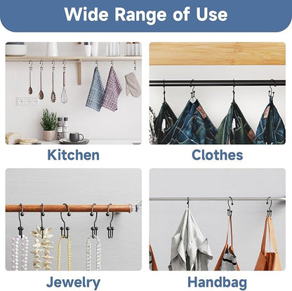 Titanker Shower Curtain Hooks Black, Minimalist Simple Double Glide Shower Curtain Rings, Rust Proof Metal Shower Hooks Rings for Bathroom Shower Rods Curtains, Set of 12 Hooks