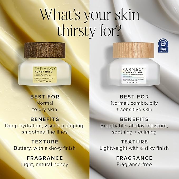 Farmacy Ceramide Face Moisturizer - Honey Halo Hydrating Facial Moisturizer for Dry Skin - Plumps, Soothes + Restores Skin with Potent Ceramides + Buckwheat Honey for a Dewy, Healthy Glow (100ml)