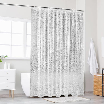 WELTRXE Bathroom Shower Curtain Liner 8G EVA Thick, 72x72 Inch 3D Frosted Pebble Plastic Shower Curtains, Heavy Duty Waterproof Shower Liner with Weighted Magnets, 12 Hooks, Rustproof Metal Grommet