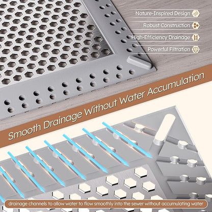 Not Moving Shower Drain Hair Catcher,Effective Hair Catcher Shower Drain,Square Flat Shower Drain Cover Protector Filter,Efficient Drainage,Hair Trap Stopper (Gray, 6 inch)
