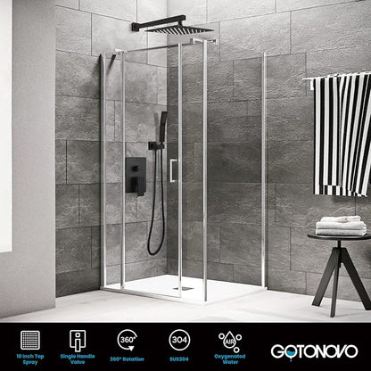 gotonovo Rainfall Bathroom Shower System Rain Shower Head and Handle Set Wall Mounted Shower Complete Combo Solid Brass Pressure Balancing Shower Mixer Valve 10 Inch Oil Rubbed Bronze