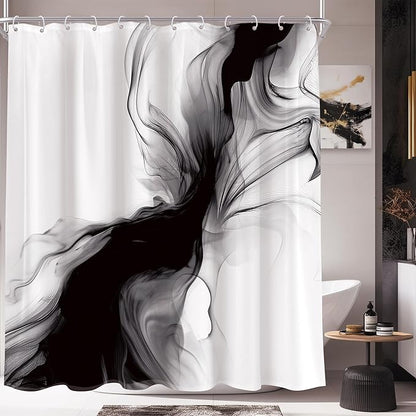 Cinbloo Black and White Marble Shower Curtain 72Wx72H Abstract Modern Neutral Ombre Grey Minimalist Bathroom Decor Elegant Ink Texture Cloth Fabric Bathroom Decor with 12 Hooks