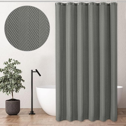 Gibelle Grey Shower Curtain, 3D Embossed Textured Herringbone Fabric Shower Curtain, Modern Farmhouse Bathroom Decor Soft Cloth Shower Curtain Set with Hooks, 72x72