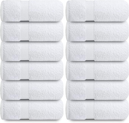 Infinitee Xclusives Luxury Wash Cloths for Showering [13x13] – 100% Cotton Washcloths [Pack of 12], Soft and Absorbent Face Towels for Bathroom Wash Clothes, Gym, and Spa (Brilliant White)