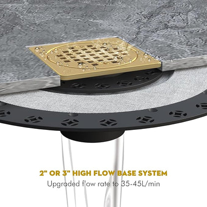 4” Drain Grate Kit - Compatible with Schluter Systems Kerdi Shower Drain - Shower Floor Drain Kit with Flange - SUS 304 Stainless Steel Grate & 2 Inch ABS Flange & CUPC Certification - Brushed Brass