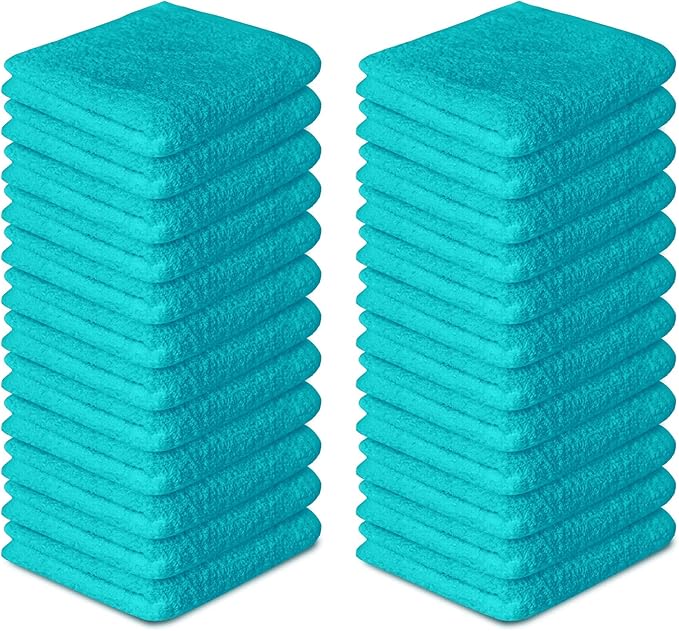 Softolle 100% Cotton Washcloths 24 Pack (12x12 Inches) Soft, Highly Absorbent Washcloth, Face Towels, Wash Cloths for Face, Ring Spun, Bulk Pack (Turquoise)