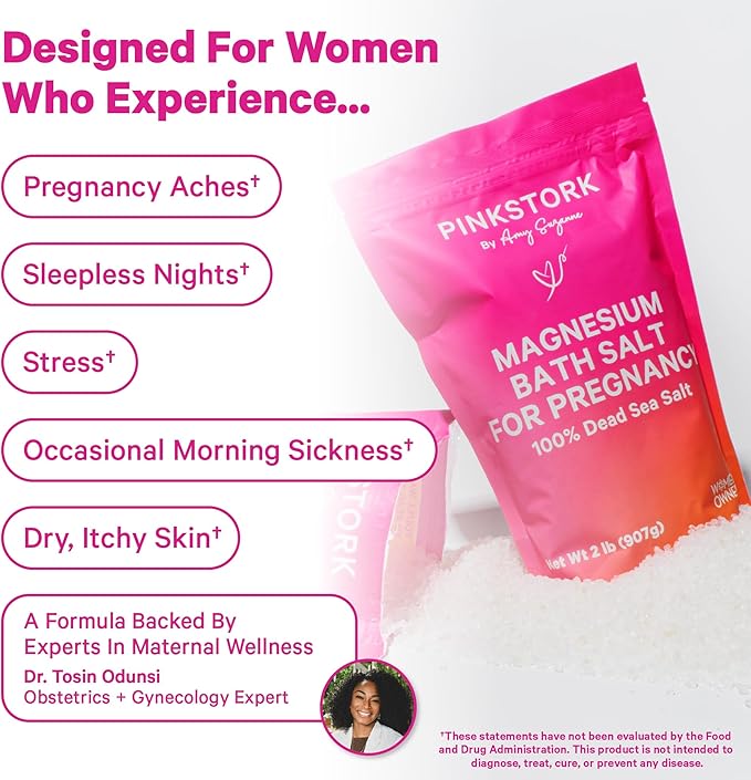 Pink Stork Pregnancy Bath Soak – Unscented Magnesium Flakes for Bath or Foot Soak – Pure Dead Sea Salt – Relief for Pregnancy Aches, Swollen Feet, and Stress – Clean, Fragrance-Free – 2 lb