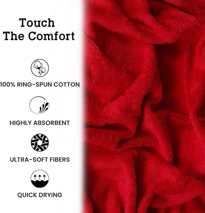 Casa Lino 4 Piece Bath Towel Set | 1 Bath Towel, 2 Wash Cloth, 1 Hand Towels | Bathroom Essentials for New Home, 100% Cotton Luxury Towels, Highly Absorbent Bathroom Set, Red