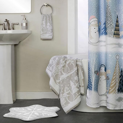 SKL Home Christmas/Winter Scenic Snowmen 100% Cotton Premium 2-Piece Hand Towel Set, 500 GSM, Reversible Jacquard, Soft & Absorbent, Decorative for Bath/Kitchen/Bar, Gray