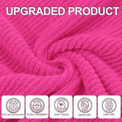 VOOVA & MOVAS Bathroom Hand Towels Set of 4, Large 18"x28" - 100% Cotton | Quick Dry | Light Weight | Thick | Soft | Absorption, Luxury Hand Towels for Showering, Hot Pink Bathroom Decor