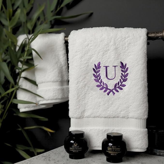 Decorative and Monogrammed Hand Towels for Bathroom Kitchen Makeup | Personalized Gift for Wedding-Bridal | Roman Font Custom Luxury Turkish Towel | Spa Collection, Oversized, 16 X 30 Inch, Set of 2