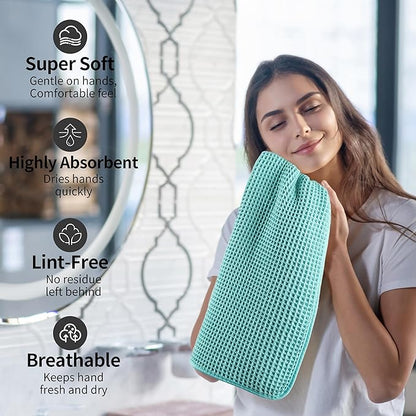 Microfiber Waffle Hand Towels, 4 Pieces, Soft, Absorbent, Fast Drying, Lint Free (Turquoise)