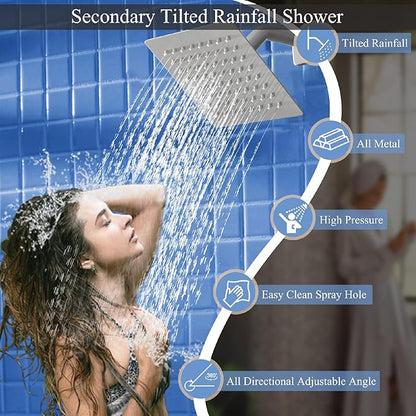 Shower Faucet Set Brushed Nickel Shower System, Knob Switch Diverter Shower Faucet with High Pressure Handheld Spray, Ceiling Mount 12 Inch Shower Head with 6 Inch Wall Mount Shower Head