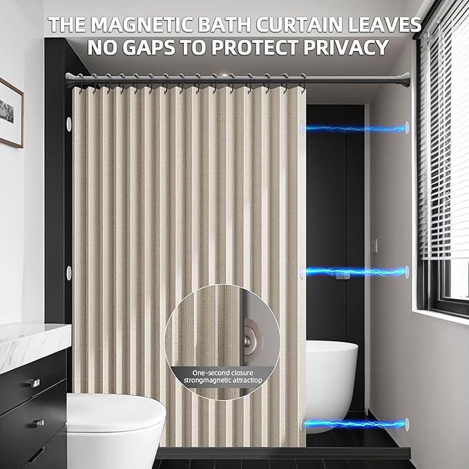 Bathroom Magnetic Folding Shower Curtain, Accordion-Style Shower Curtain, Suitable for Shower Rooms, bathtubs, Hotels or Apartments (Cream Color, W:70*H79.5Inch)