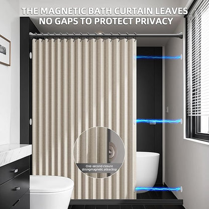 Bathroom Magnetic Folding Shower Curtain, Accordion-Style Shower Curtain, Suitable for Shower Rooms, bathtubs, Hotels or Apartments (Cream Color, W:70*H79.5Inch)