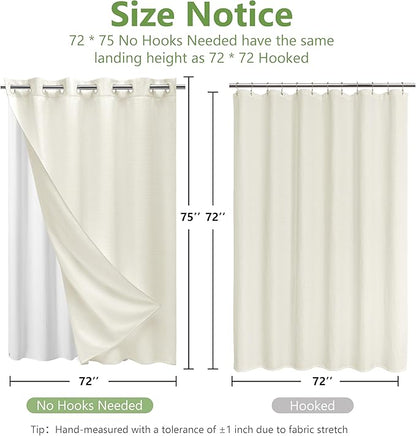 No Hook Waffle Weave Shower Curtain with Snap-in Fabric Liner,256GSM Heavy Duty Fabric Shower Curtain Set,Cream Waterproof Washable Luxury Shower Curtain for Bathroom Stall (72x75 Inch)