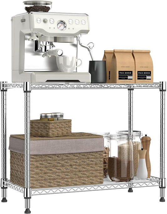 IZEUK 2 Tier Adjustable Metal Storage Shelving Unit, Heavy Duty Wire Rack Organizer for Kitchen, Living Room or Office, 220 lbs Capacity, 27.6 W x 11.8 D x 23.4 H, Chrome