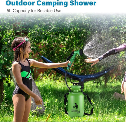 Finderomend Portable Shower for Camping with 7 Spray Modes, Hand Press Camping Shower with Removable Hose and Shower Head,Pressure Rinse Kits for Hiking Traveling Garden Beach Pet Shower