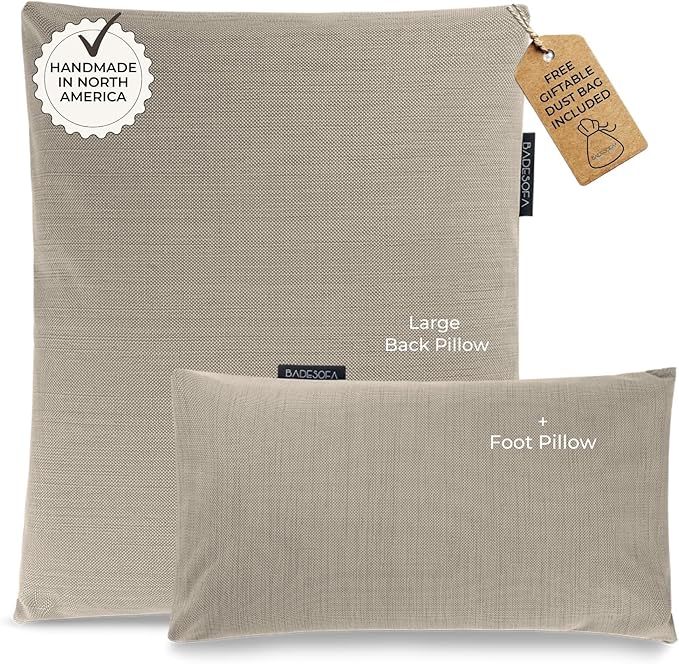 BADESOFA® Luxury Bath Pillow Set 2-Piece – Large Back Pillow & Foot Pillow for Tub – Spa-Grade Comfort for Head, Neck, Back & Feet – Quick Drying Bathtub Cushion Set in Beige