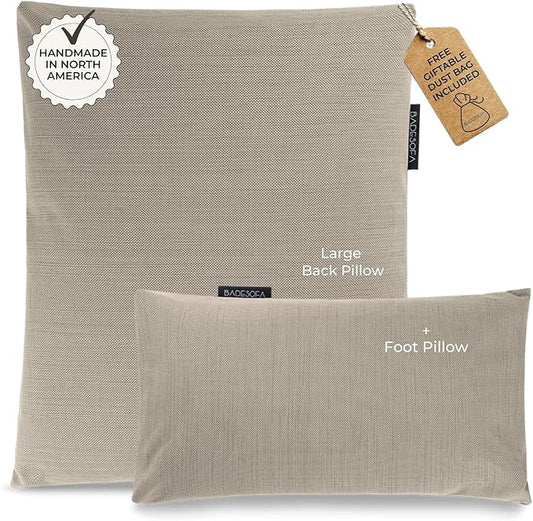 BADESOFA® Luxury Bath Pillow Set 2-Piece – Large Back Pillow & Foot Pillow for Tub – Spa-Grade Comfort for Head, Neck, Back & Feet – Quick Drying Bathtub Cushion Set in Beige