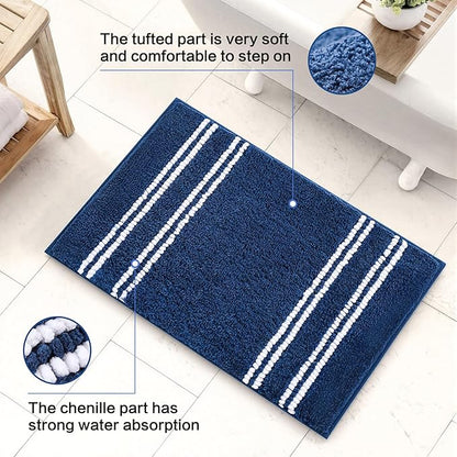 Kmson Bathroom Rugs Mat, 17"x24" Ultra Soft Washable Shaggy Chenille Bath Rugs, Non-Slip Fluffy Thick Water Absorbent Microfiber Mat for Bathtub, Sink and Shower, Navy Blue