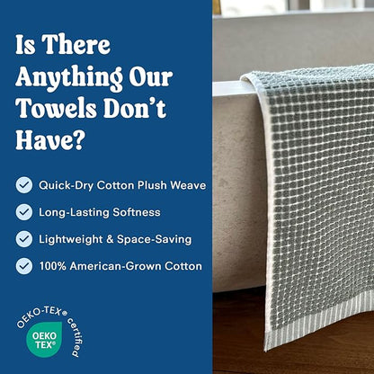 ONSEN Terry Cotton Waffle Face Towel Set – 4 Pack Luxury Cotton Face Towels, Quick Dry & Absorbent Washcloths – Soft, Lightweight, Durable Bathroom Towels for Everyday Use (Spruce, 12x12 in)