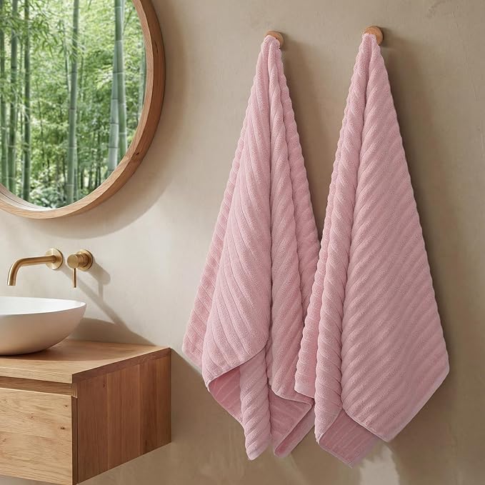 REDKISS 2Pack Large Bath Towels 31×63 inches, 100% Cotton, Super Soft and Absorbent, Quick-Dry Towels, Perfect for Bathroom,Plush Shower Towels-Pink